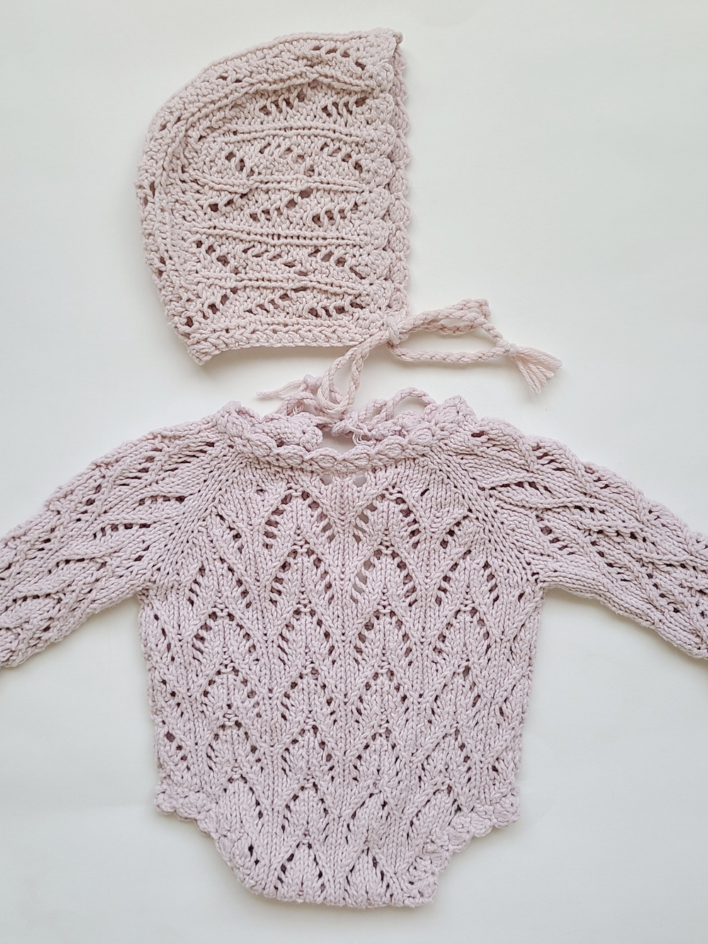 Handmade Knitted Romper Bonnet Set